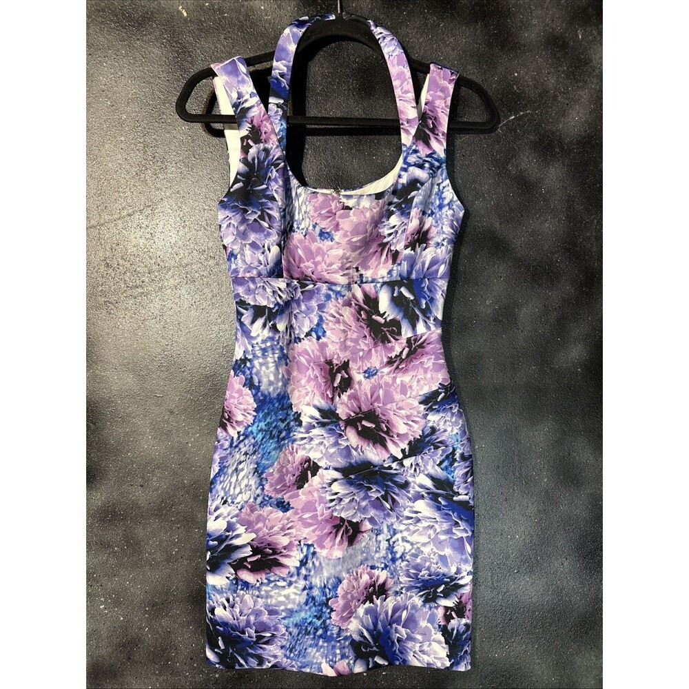 Guess Purple Blue Floral Dress Sleeveless Date Night Wedding Party Sz 2 Work